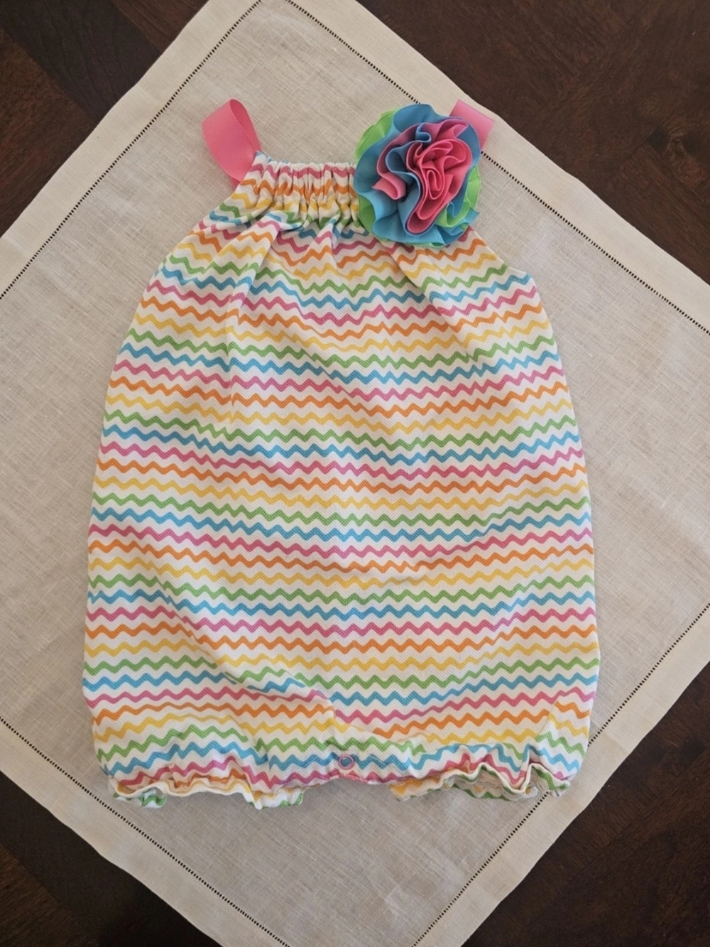 Boutique Mud Pie Girls Rainbow Chevron Bubble Romper Sz 12 18M